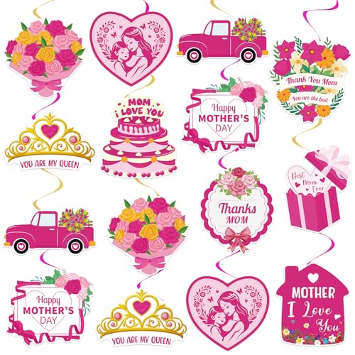 Image of 40Pcs Mother's Day Decorations Hanging Swirls, Double Sided Mother's Day Hanging Decorations Best Mom Ever Ceiling Hanging Foil Swirls for Mothers Day Party Decor