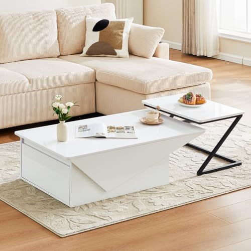 TUKAILAI 2er Set Couchtisch Satztisch mit Schublade Couchtisch Weiß...