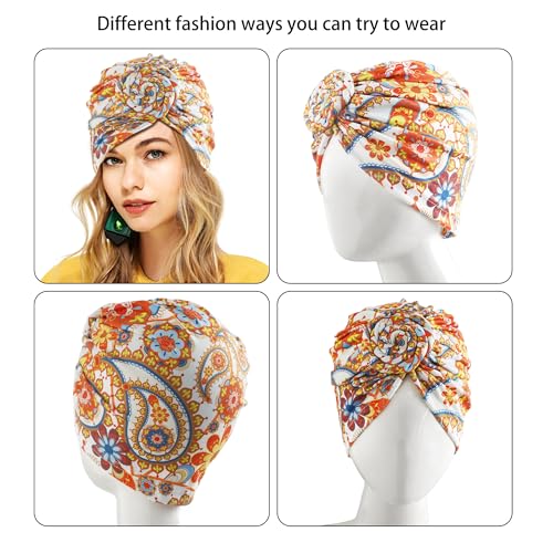 Image of KYNARI Turban Head Wraps for Women, Pretied Stretch Bonnet Hair Wrap | African Knot Turban Hats Pre Twist Headwear Soft Head Scarf Elastic and Breathable Head Covering Cancer Caps for Black Women