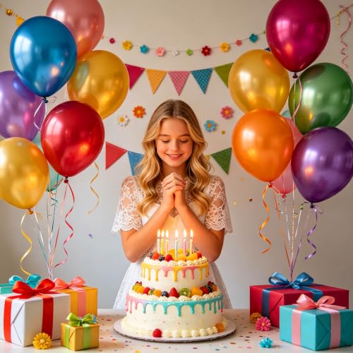 Image of 100pcs Metallic Chrome Latex Balloons 12 inch Colorful Balloon | Assorted Colors, Birthday, Graduate, Wedding, New Years Decorations