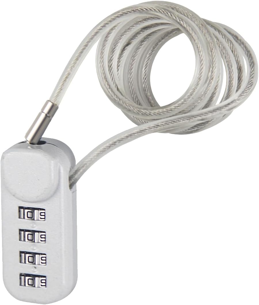 4-Digit Combination Cable Padlock with 24 inch (60 cm) Flexible Steel Cable, Small Lock for Locker,Luggage, Backpack,Cabinet,Gym Bag,Toolbox,Travel,Gray (1, Gray)