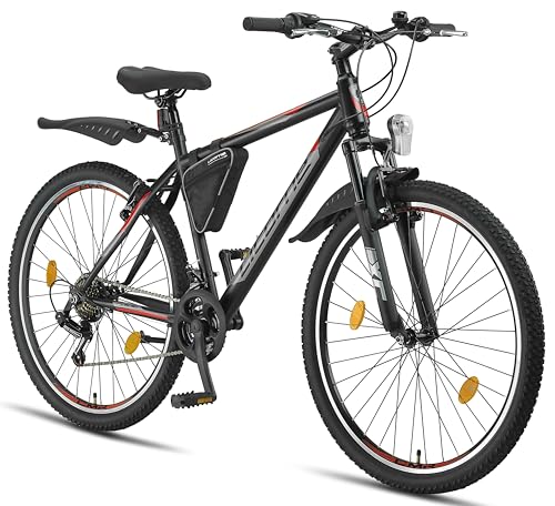 Licorne Bike Guide Premium Bicicleta De Montaña De 27,5 Pulgadas, Horquilla De Suspensión Mtb Con Frenos De Disco, Calidad Alemana, Para Jóvenes Y Adultos Negro Rojo