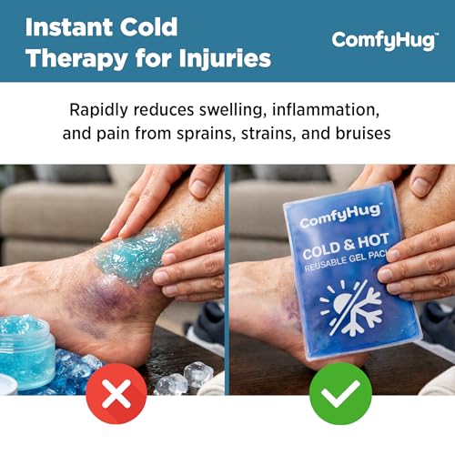 Image of ComfyHug Reusable Cold and Hot Gel Pack with Wrap (Pack of 3) - Flexible Ice Pack for Pain Relief, Swelling, Sprains & Injuries - Freezer Cooling /Hot Water Heating Pad for Muscle Relief (4 inch x 7 inch)