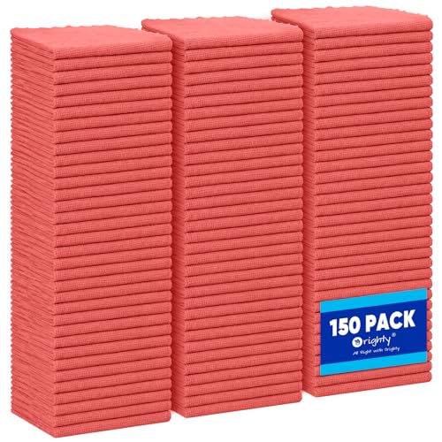 Orighty Cleaning Cloths Bulk 150 Pack Shop Rags Reusable Multi-Purpose Shop Towels for Cars Microfiber Cleaning Rags for Automotive Mechanic Kitchen Lint Free Towels 12x12 Inch Red