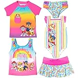 Paw Patrol Marshall Rubble Chase Big Girls 5 Piece Swimsuit Set: One-Piece Swimsuit Swim Rash Guard Tankini Top Bottom Skort Rainbow 8 -  Dreamwave