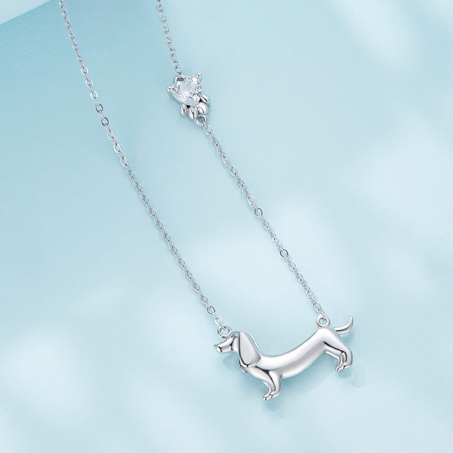 Qings Bassotto/Farfalla Collana Ciondolo Animale per Donna Argento 925 Collana Pendente Mezzaluna Luna Cani Gioielli Regalo per Amanti degli Animali