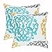 CaliTime Pack of 2 Cotton Throw Pillow Cases Covers for Bed Couch Sofa Vintage Compass Geometric Floral Embroidered 18 X 18 Inches Turquoise Gold Gray