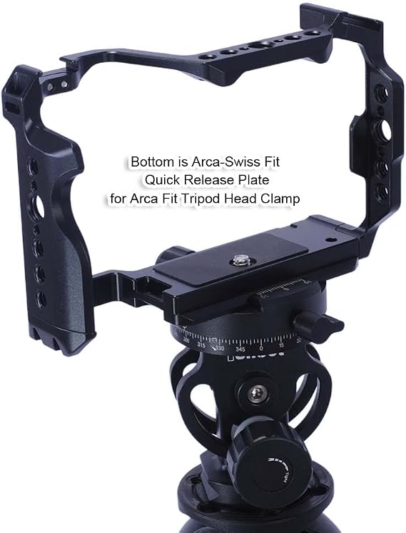 Camera Cage Compatible with Sony A7CII A7CR, Camera Support Holder Bracket with Arca-Swiss Fit Quick Release Plate, Aluminum Alloy DSLR Rig Stabilizer with Dual Cold Shoe, 1/4