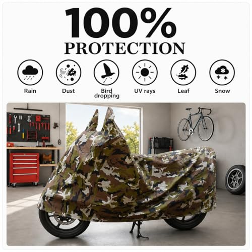 Image of Sulfar 100% Waterproof Universal Bike Cover UV Protection & Dustproof Bike Body Cover for Two Wheeler Bike Scooter Scooty Activa (Jungle Green)