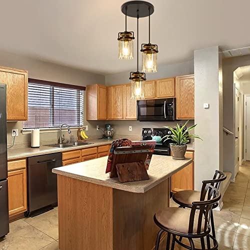 Foucasal Industrial Glass Pendant Light, 3 Light Hanging Pendant Lighting Fixture With Seeded Glass Shade, Adjustable Cord Farmhouse Ceiling Light For Kitchen Island Dining Room Bedroom Living Room #TOP3