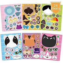 24 Sheets Cats Make a Face Stickers Make You Own Cats Stickers Animal Sticker for Kids, Birthday Gift Party Favors Supplies Teacher Art Craft, Games School Activity Reward