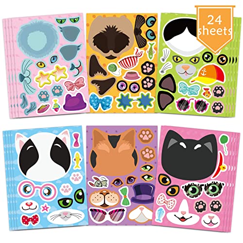 24 Sheets Cats Make a Face Stickers Make You Own Cats Stickers for Kids