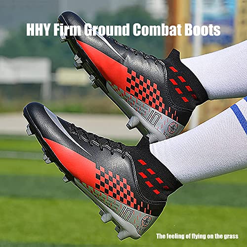 Men's Soccer Cleats Football Boots With Spikes Ankle Support Indoor Outdoor Softball Field Hockey Exercise Shoes Black Red Eu 45 #TOP4