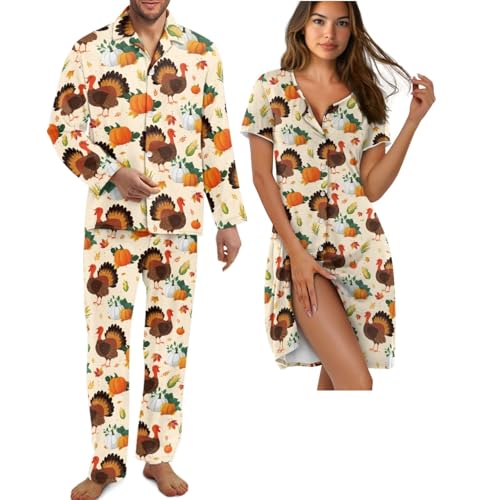 INSTANTARTS Couples Matching Outfits Button Down Comfortable Nightwear for Men and Women Soft Long Sleeve Pajama Sets
