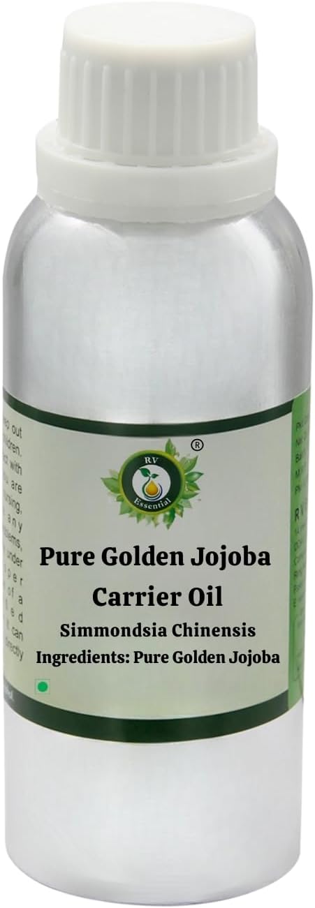 R V Essential Pure Golden Jojoba Carrier Oil 300ml (10oz)- Simmondsia Chinensis (100% Pure and Natural Cold Pressed)