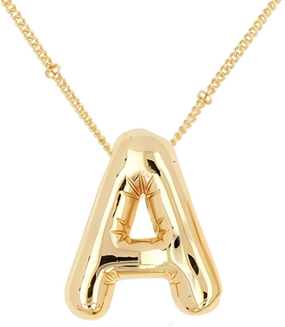 Bubble Letter Necklace For Women,Dainty Balloon Initial Necklaces 18k Gold Plated Chain Pendant Alphabet Necklaces For Girlfriend Charm Simple Gift Jewelry