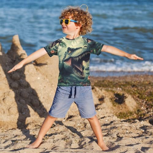 Boys Swing Shirts Dinosaur Forest Dragon Hunt Rashguard Short Sleeve Kids T-Shirts Sun UPF 50+4