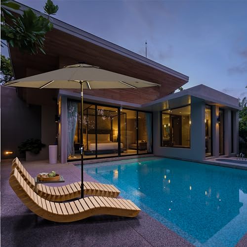 Image of Midtown Umbrellas LED Swilt - 9 Ft Solar LED Patio Umbrella, Greige Canopy