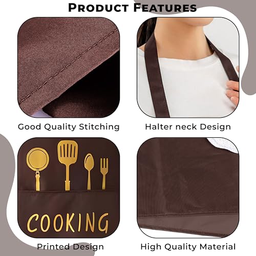 Image of Kraptick Kitchen Apron - Comfortable Cooking Waterproof Apron for Men and Women With Pocket and Side Coral Velvet for Wiping