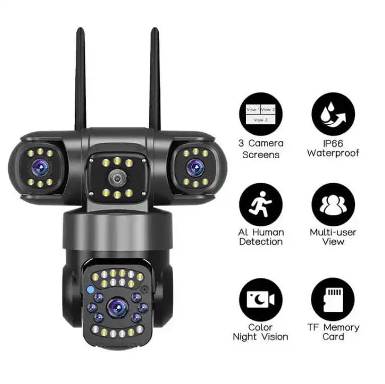 Image of TP PLUS 3MP Full HD Smart Wi-Fi CCTV Home Security Camera 360 with Pan Tilt Bulb Camera View & Talk 128GB SD Card (New Dual Lens PTZ) (4 Lens PTZ Camera)