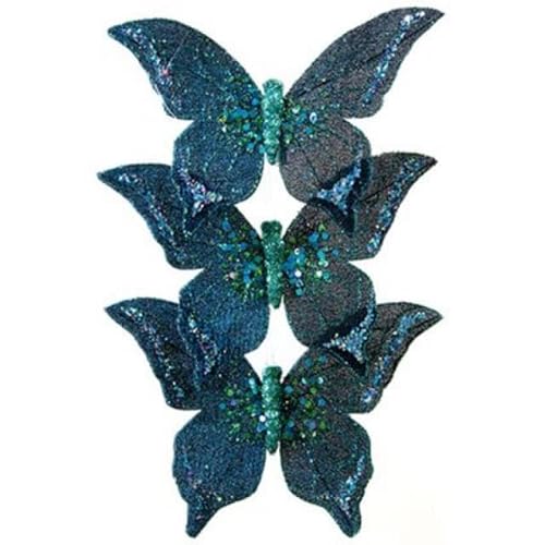 South Eastern Horticultural Blue Dark Butterfly Christmas Decoration 14.5Cm Pack X3
