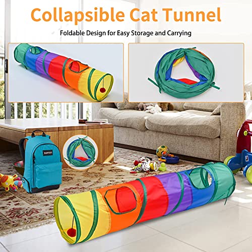 Icagy Cat Tunnel For Indoor Cats, Pet Cat Kitten Rabbit Ferret Play Toys Tube Tunnel Interactive Crinkle Collapsible Pop Up Rainbow #TOP4