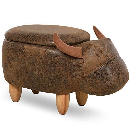 HOMCOM Animal footstool Buffalo Storage Stool Cute Kids Decoration Wood Frame Legs w/Padding Lid Ottoman Furniture - Image 10