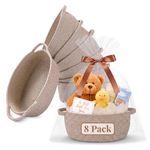 VIRETH HAUS 8pcs Small Woven Baskets with Gift Bags, Ribbons