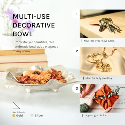 ALORAA Handmade Matte Gold Jewellery Bowl Elegant Aluminium Decorative Tray for Jewellery Keys Potpourri – Ethically Crafted in India – Durable Lightweight Gift Home Décor for Modern Interiors - Cosy Home Interiors ALORAA Handmade Matte Gold Jewellery Bowl Elegant Aluminium Decorative Tray for Jewellery Keys Potpourri – Ethically Crafted in India – Durable Lightweight Gift Home Décor for Modern Interiors - Image 2