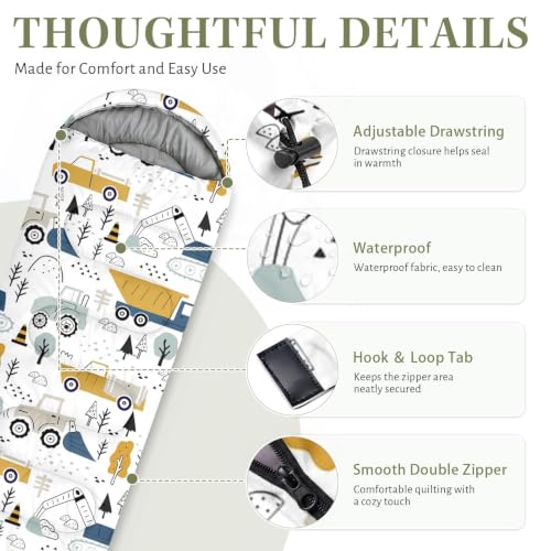 Bolsa de dormir WeCozy para niños, diseño Construction Truck, rectangular, capacidad individual, material poliéster, para 3 estaciones con temperatura entre 16 y 30 grados Celsius miniatura 3