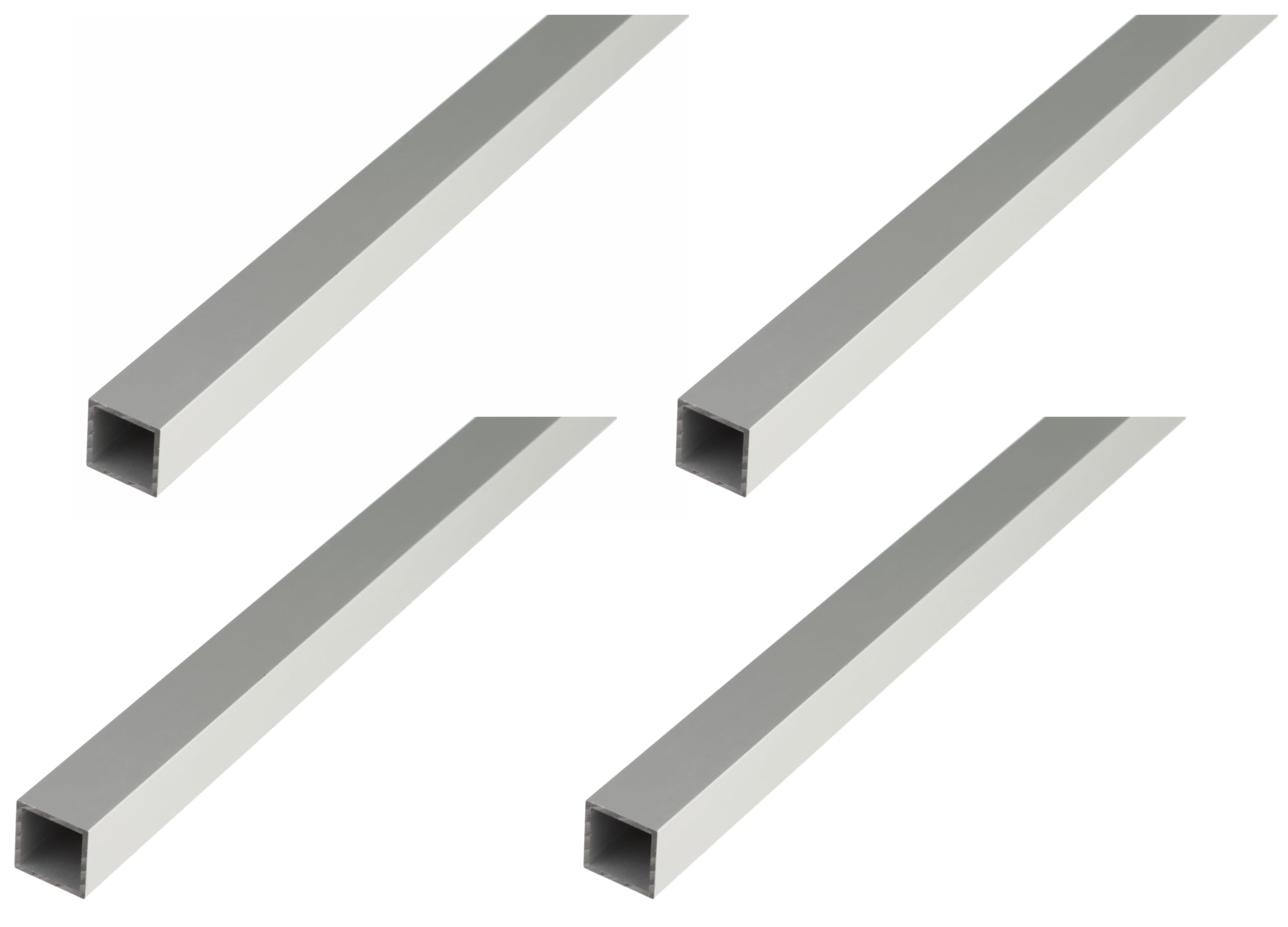 Alberts 4er Set Vierkantrohr | Aluminium, silberfarbig eloxiert | 1000 x 25 x 25 mm