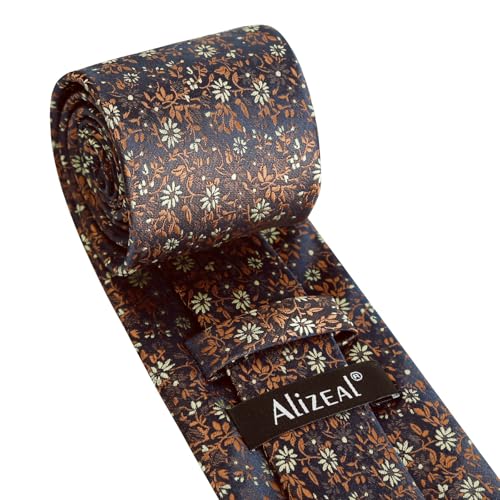 Image of Alizeal Mens 3.15inches Exquisite Floral Tie with Small Flower Printed Pocket Square