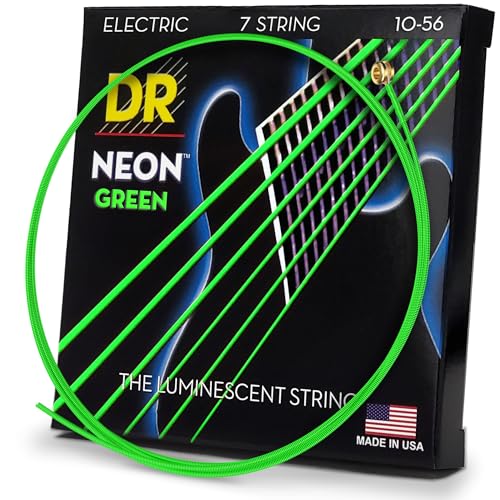 DR Strings Hi-Def NEON - Cuerdas para guitarra eléctrica de 7 cuerdas (10-56) color verde neón