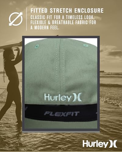 Image of Hurley Mens Textured Fitted Baseball Cap, Moisture Wicking, Curved Brim