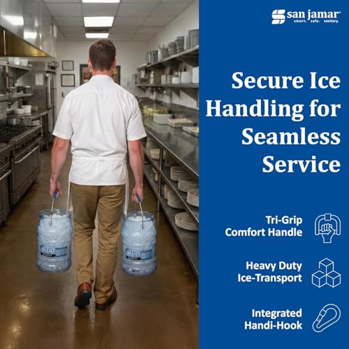 Image of Ice Bucket, San Jamar Saf-T-Ice, 6 Gallon, Tri-Grip Handle and Hook, Blue