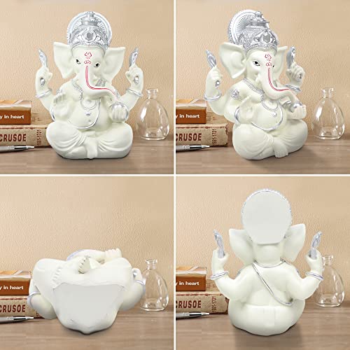 Vimtrysd 8 Inch Large Ganesha Statues, Hindu Elephant Statue Ganpati Idol Buddha Sculptures, Indian God Lord Ganesh Statue, Home Temple Mandir Meditation Yoga Room Decor (White) #TOP5