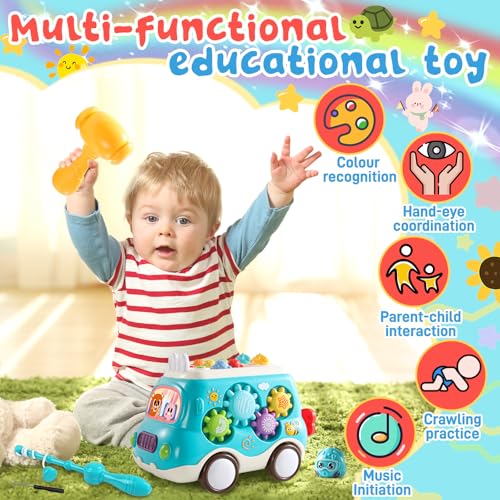 Jouet Enfant 1 2 3 an,Jouet Montessori Bebe,Bus Musicaux Sensoriel avec Jeu Pêche,Jeu Marteau,Jouets Éducatifs Motricité Fine,Cadeaux d'anniversaire pour 12-18 Mois Garçon Fille – Image 5