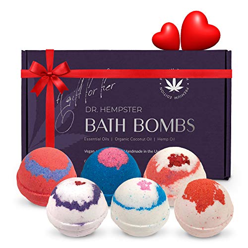 Organic Bath Bomb Gift Set For Women - 6 Pack - Valentines Day Gifts for Her - Natural Coconut and Hemp Bath Bombs with Essential Oils  Beautiful Gift Box for Girlfriend or Wife - Made in the USA