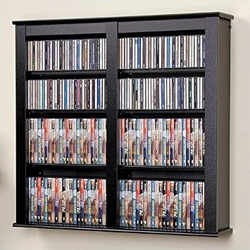 Prepac Double Floating CD DVD Wall Media Storage Rack, Black