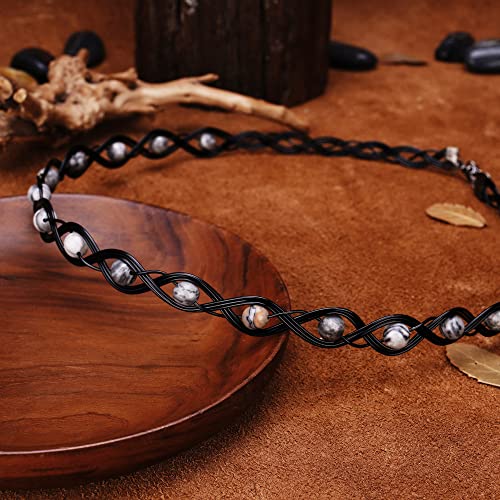 Coteeza Black Circlet Fairy Crown Viking Headpiece Medieval Headband Celtic Handmade Cosplay Braided Map Stone Beads Hair Decoration Tiara For Renaissance Wedding Carnival Party Larp #TOP3