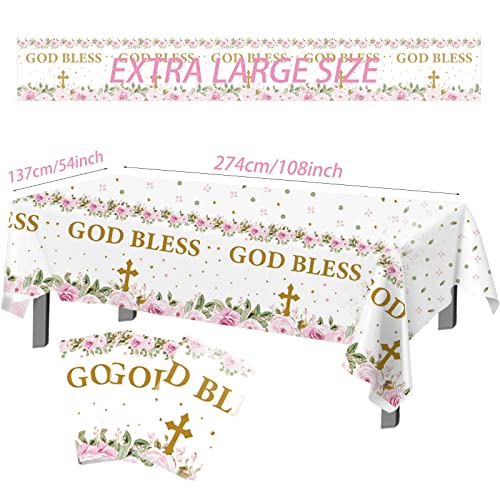 Makarios 3 Pcs. Baptism Tablecloth, God Bless Tablecloth, Cross Tablecloth, First Communion Tablecloth For Girls (Pink) #TOP1