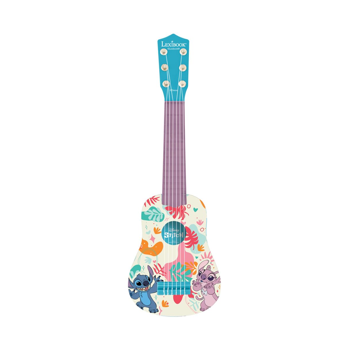 Lexibook, Disney Stitch, Moja Gitara dla Dzieci, 6 Nylonowych Strun, 53 cm, Dołączony Przewodnik, Niebieska, K200D