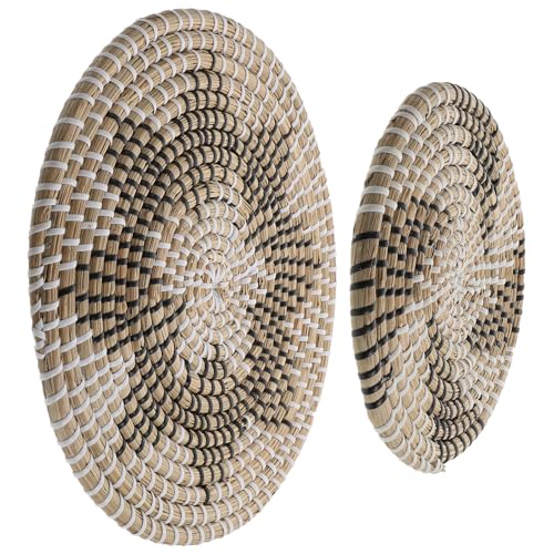 SUPVOX Juego de 2 Colgantes de Pared de Mimbre Natural, Decoración Redonda Geométrica Beige, Adornos Decorativos para Hogar, Sala y Fiesta, Diseño Tejido Artesanal, Set 2 Piezas