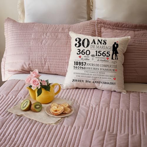 Housse De Coussin Anniversaire Mariage - 30 Ans - Cadeau Couple Personnalisé - 45x45 Cm