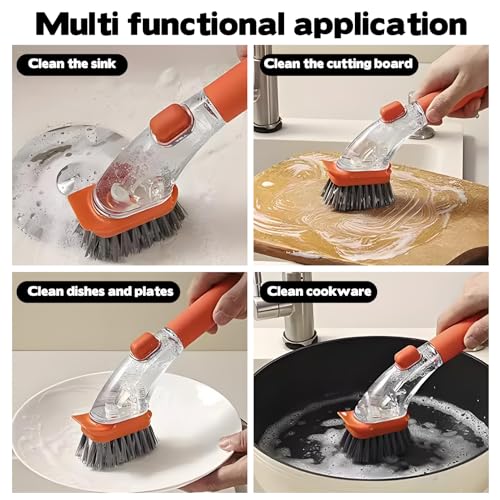 Image of Soap Control Dishwand with Handle & 2 Replaceable Heads, Non Scratch Dishwashing Scrub Dispensing Brush Pads Soap Dispenser Scrubbers Set for Kitchen Dishes Pots Pans Sink Cleaning