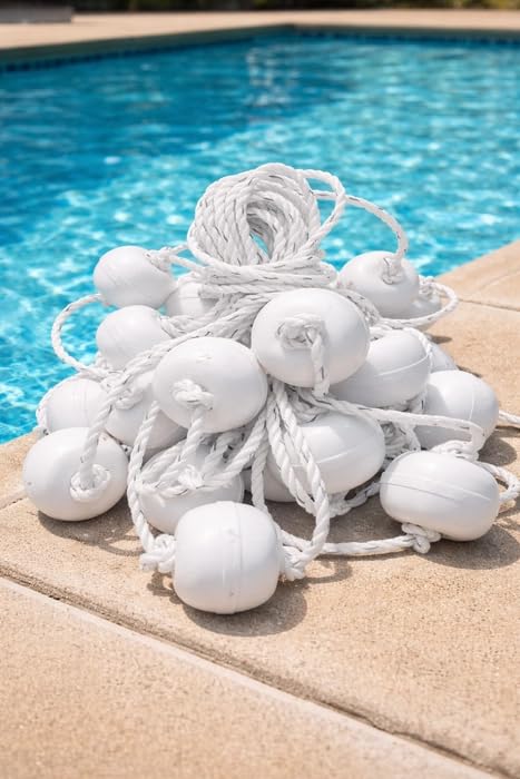 Swimming Pool Lane Divider 25 Meter Rope with Adjustable Loose Floats Ball for Racing Lines Fixing Partition Marking Training Floats (25 White Ball with White Rope)-picture-30