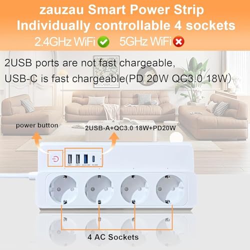 Bloc multiprise ZigBee intelligent avec USB C 20W compatible Philips HUE et Alexa