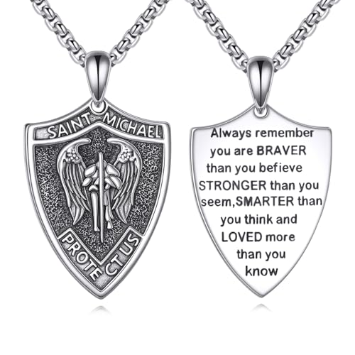 St Michael/Virgin Mary Necklace 925 Sterling Silver Amulet Coin Pendant Jewelry for Men Women