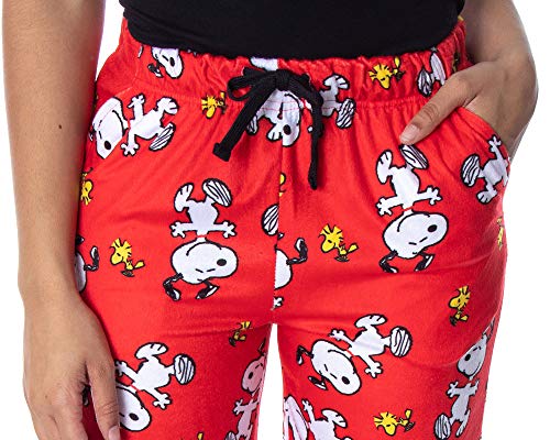 Peanuts Women's Snoopy and Woodstock Allover Print Smooth Touch Fleece Sleep Bottoms Lounge Pajama Pants3