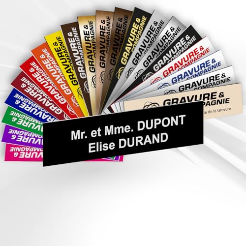 Plaque Interphone Sonnette Personnalisable De 1 À 2 Lignes – Nom Gravé – Adhésive PVC – 6 x 1,5 cm (Noir texte Blanc)